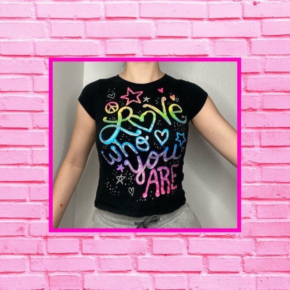 Y2K RAINBOW SELF LOVE SCOOP NECK BABY TEE